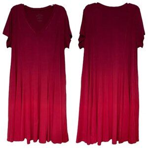 Torrid Super Soft Trapeze Midi Dress – Short Sleeve – Red Dip-Dye Ombre – Size 1